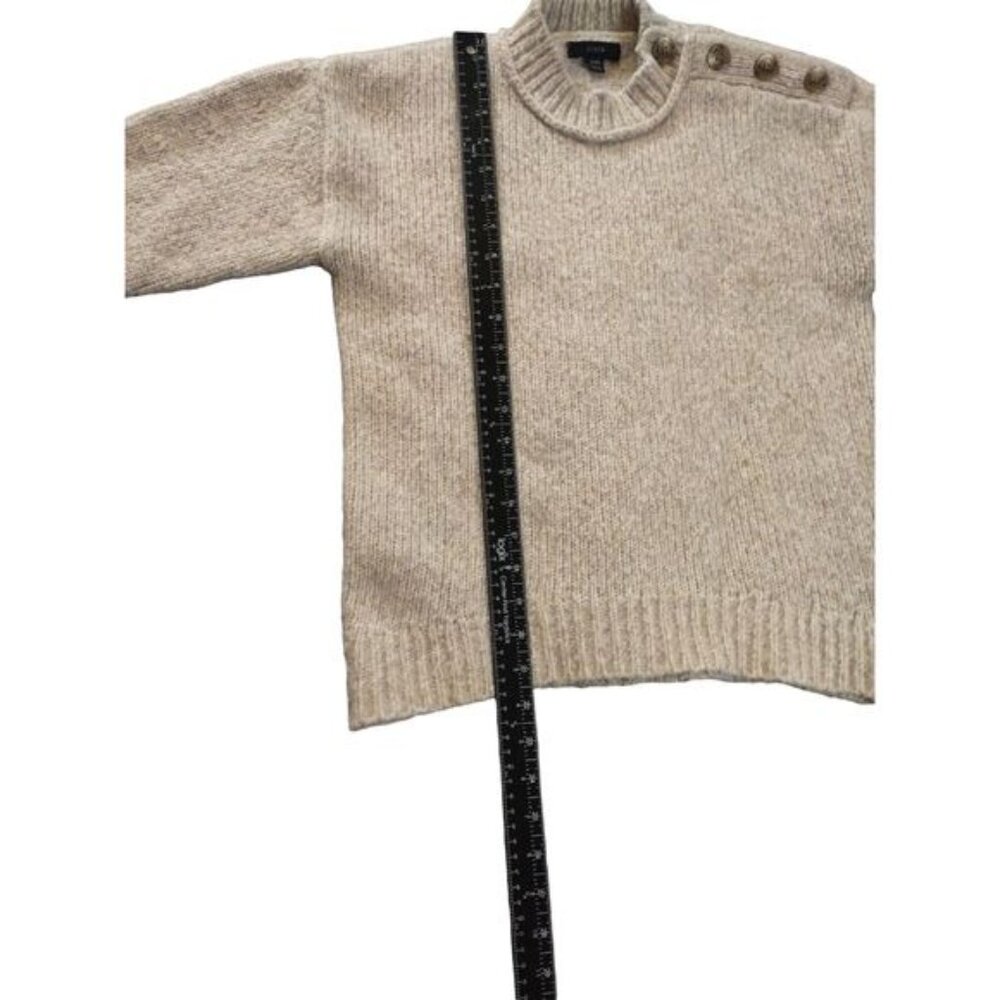 J Crew Womens Beige XXS Wool Blend Button Shoulder Sweater Mock Neck Classic - Picture 5 of 11